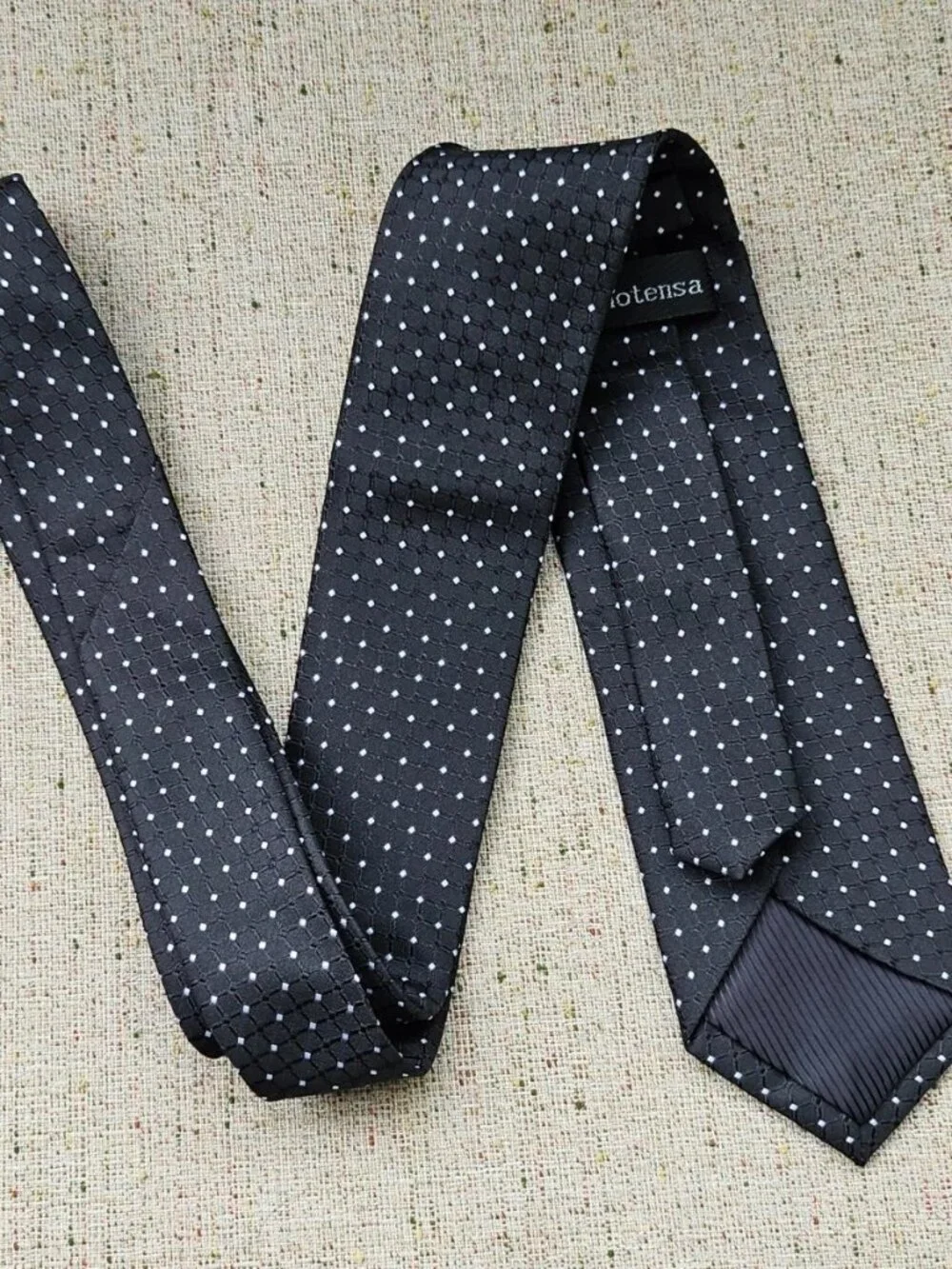 Vannotensa Fashion Tie Black Necktie W/ White Polka Dots Classic Tie NEW